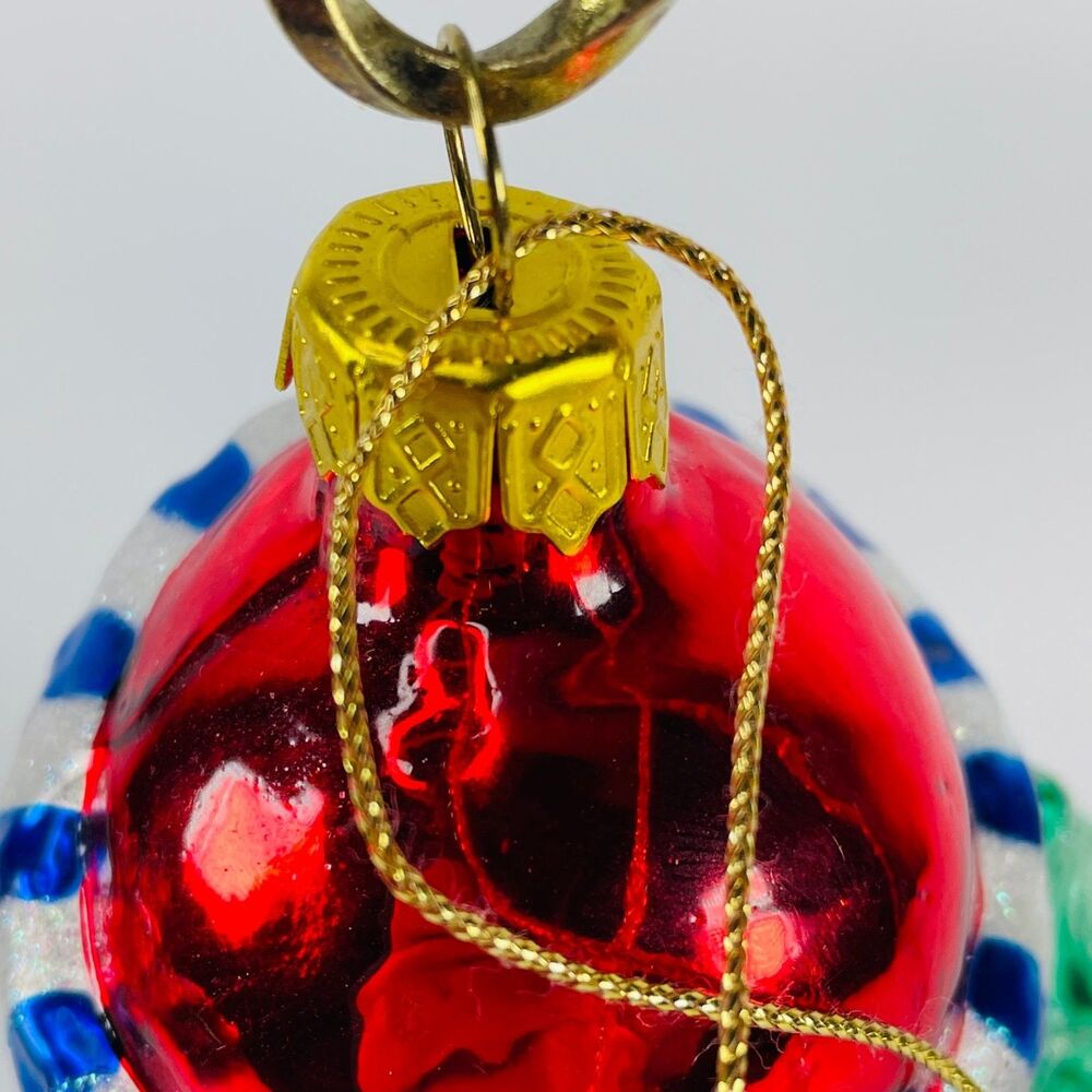 Glass Snowman Christmas Ornament with Tree Wreath Large Hand Painted Holiday - Picture 4 of 6